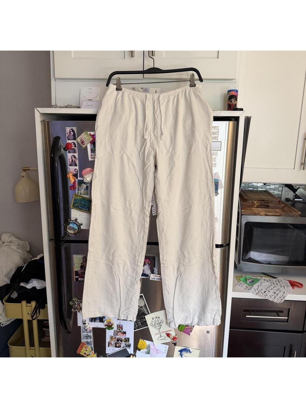 Brandy Melville Women's White Linen Trousers